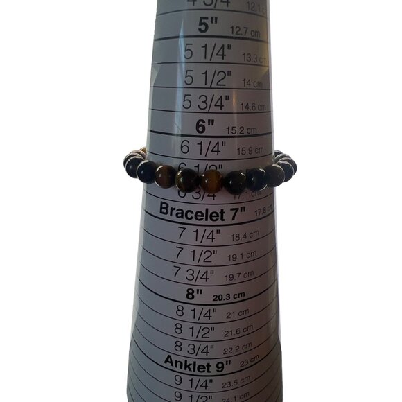 Tigers Eye Stretch Bracelet Gold Tone Sun Pendant Face Sitting at 6.50" - Picture 5 of 5